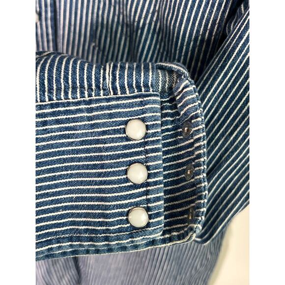 Wrangler Retro Striped Pearl Snap Western Button-Up Shirt Blue Men's XL 17 1/2 - Picture 4 of 6